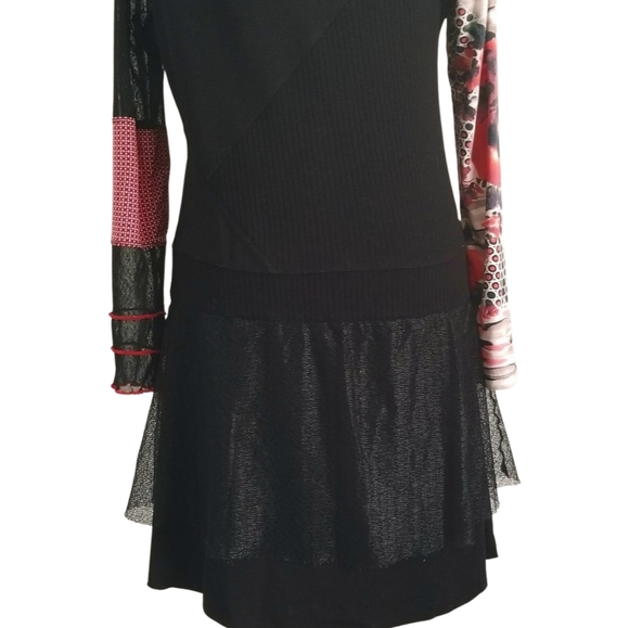 Maloka Patchwork Floral Mesh Tunic Dress — Grunge Artwear Y2K - Picture 2 of 6